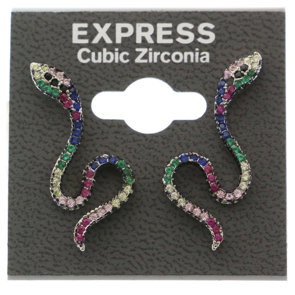 Express Jewelry - CZ Snake Dangle-Earrings Silver & Multicolor NWT